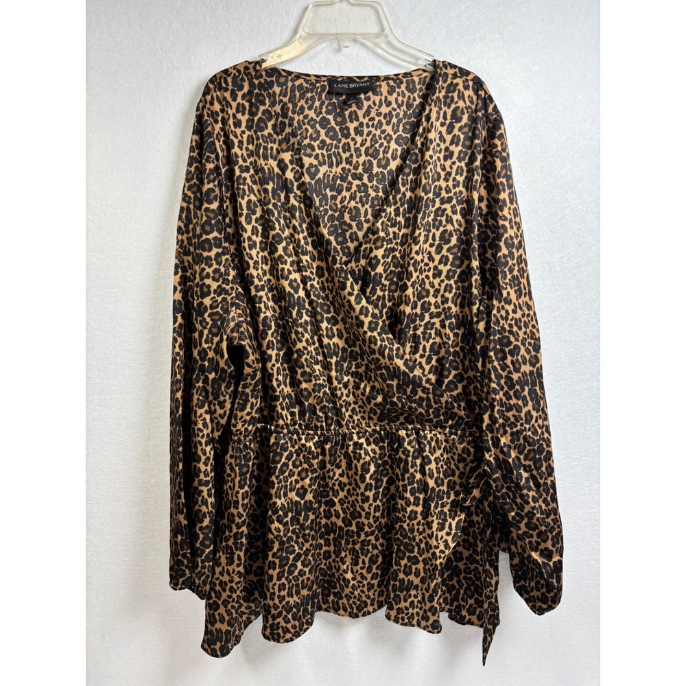 Lane Bryant Leopard Print Faux Wrap Peplum Blouse Women's Plus Size 22 Tie Waist